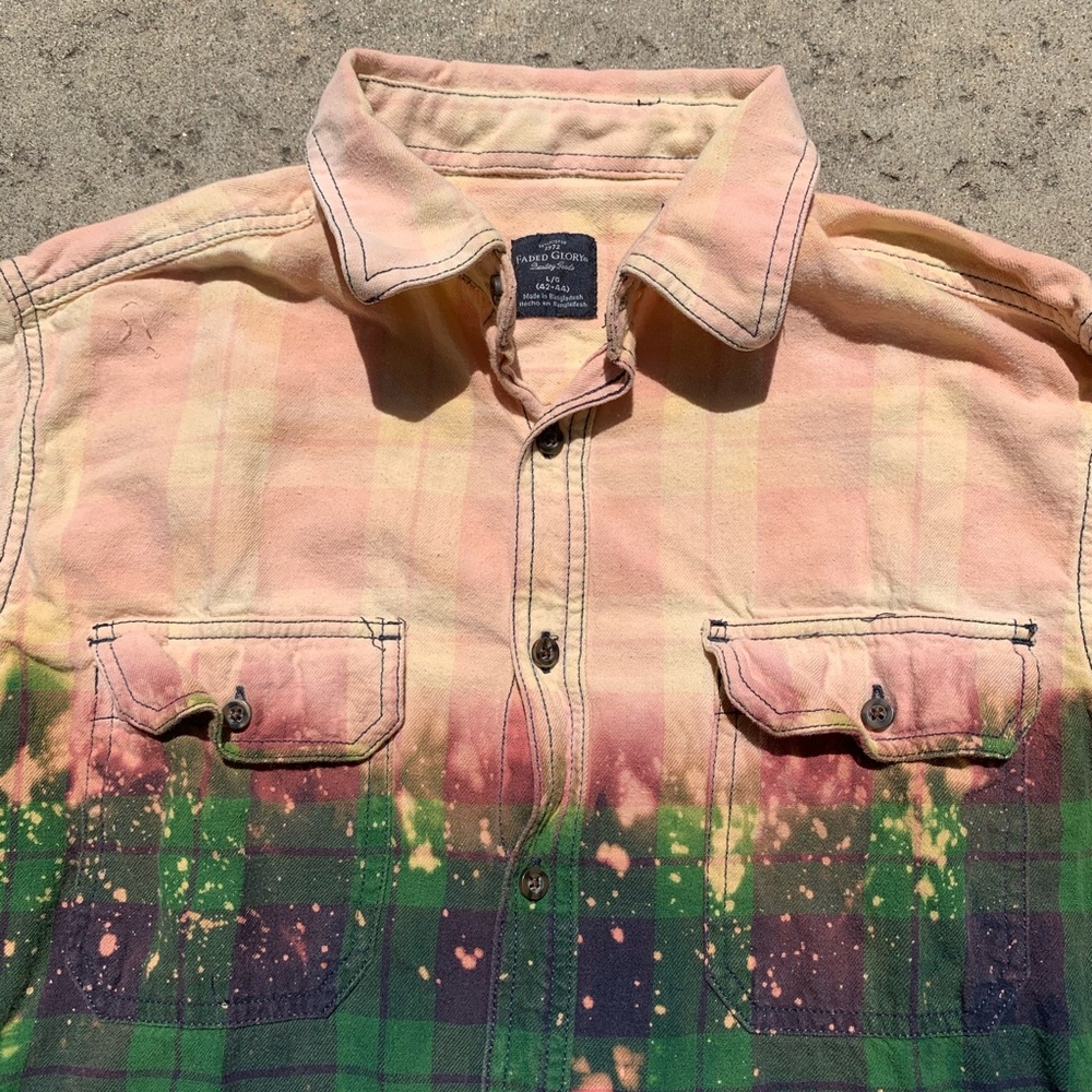 Green Bleached Flannel Button Up - image 2
